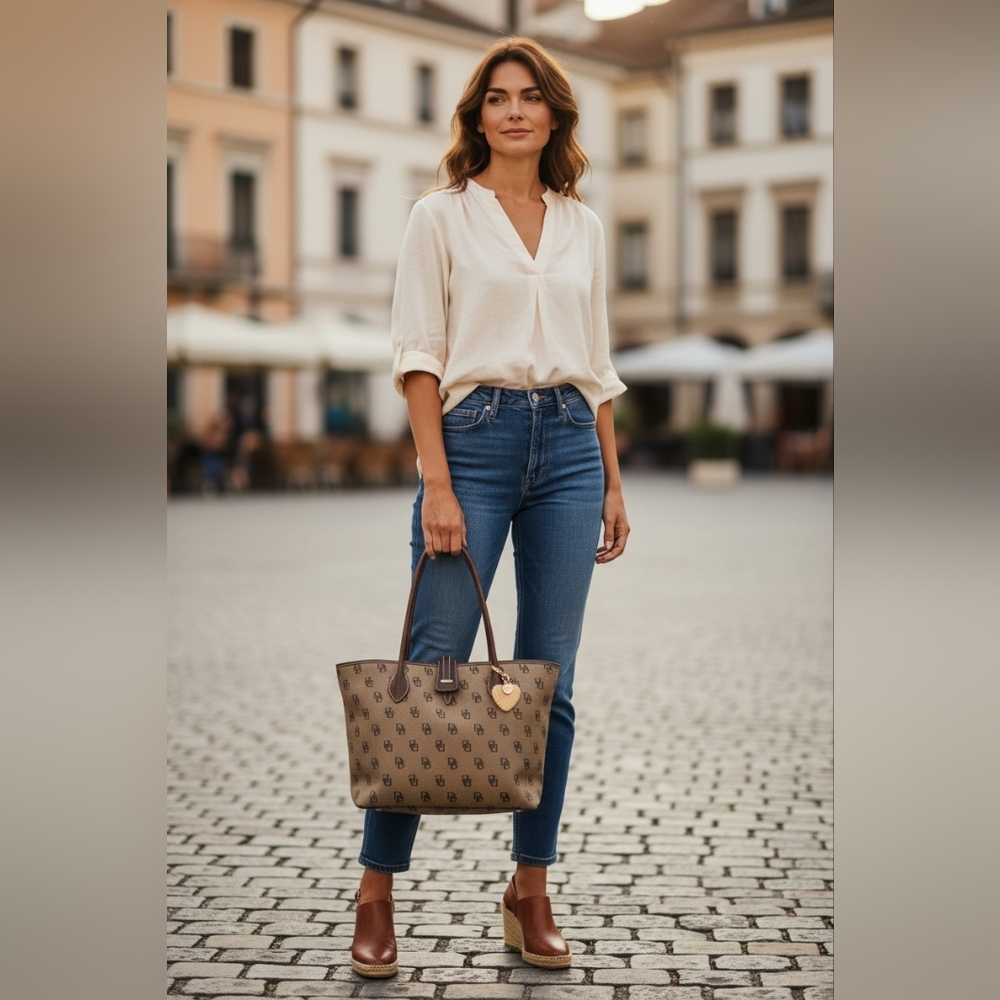 Classic & Vintage Dooney & Bourke Signature Collection Bag W/Bling Heart Charm - Picture 13 of 16